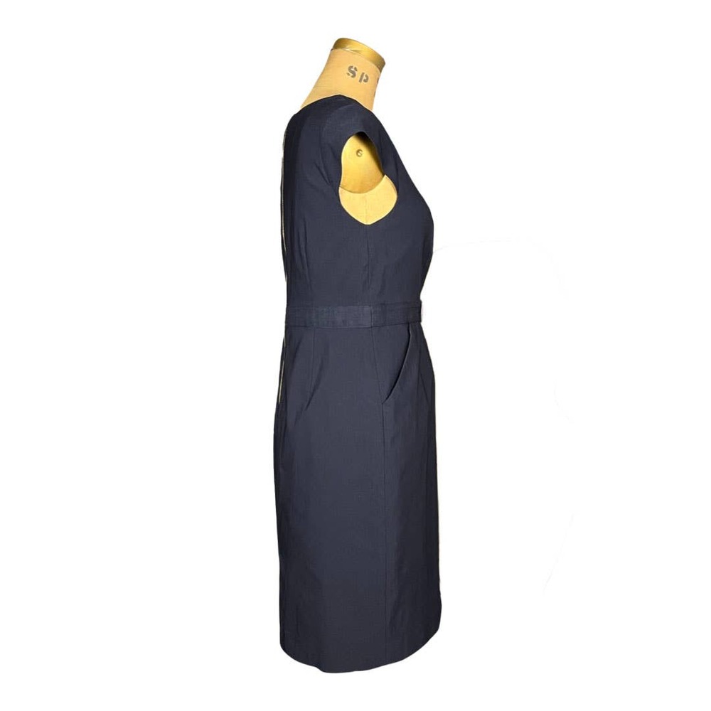 Adrianna Papell Blue Dress V Neck Gold Wood Belt - Picture 5 of 8